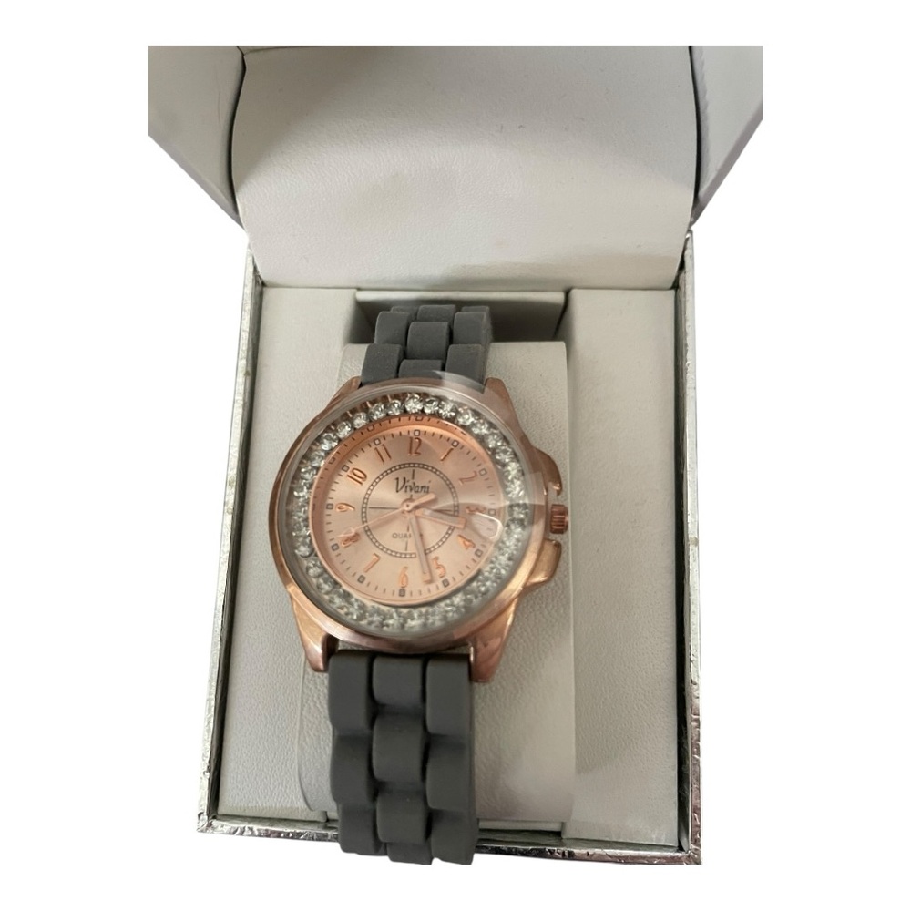 Vivani Quartz Analog Watch Bronze Dial Gray Rubber Band NWT - Picture 2 of 3
